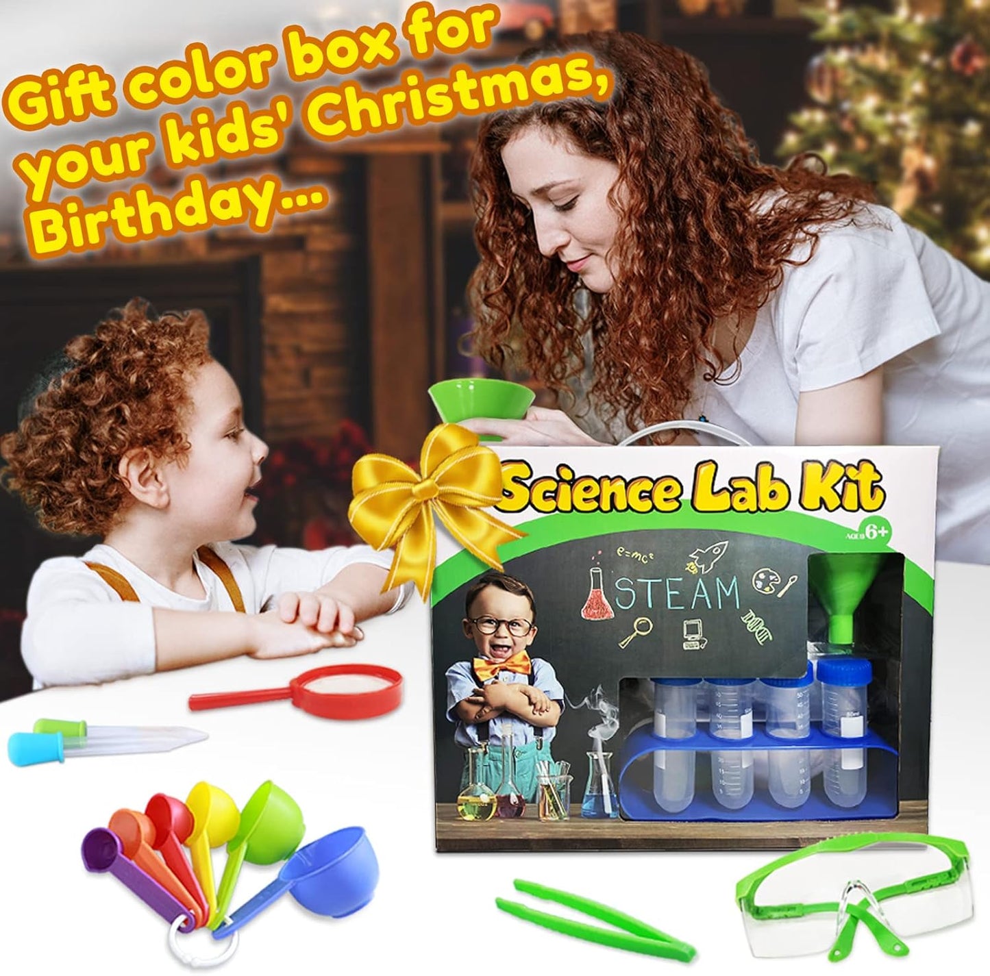 Kids Science Kit Lab Coat Chemistry Experiments Set for 3 4 5 6 7 8 9 10 11 Years Old Boys Girls Toys Gift Scientist Costume Pretend Role Play STEM DIY Educational Learning Scientific Tools