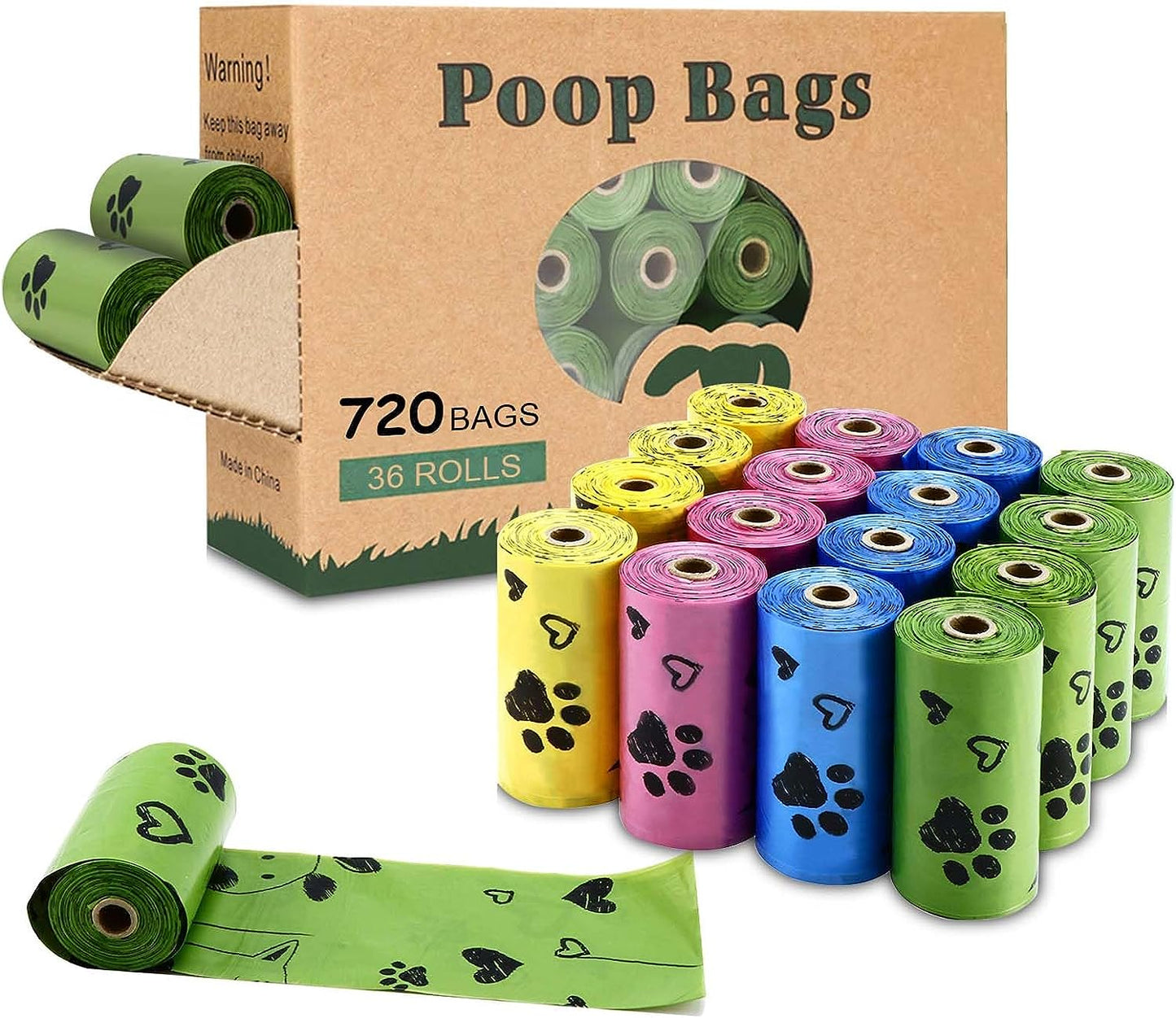 Eco-Friendly Poop Bags for Pups: 720 Super Strong, Leak-Proof & Scented Bags in Fun Colors with Dispenser! 🐶💚💙💛💖