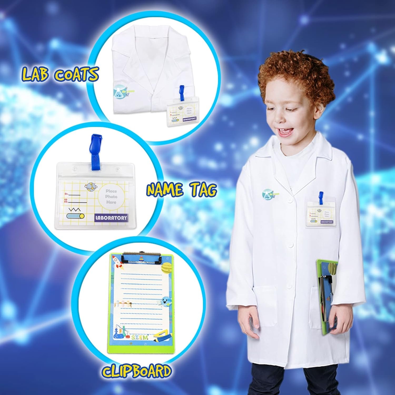 Kids Science Kit Lab Coat Chemistry Experiments Set for 3 4 5 6 7 8 9 10 11 Years Old Boys Girls Toys Gift Scientist Costume Pretend Role Play STEM DIY Educational Learning Scientific Tools