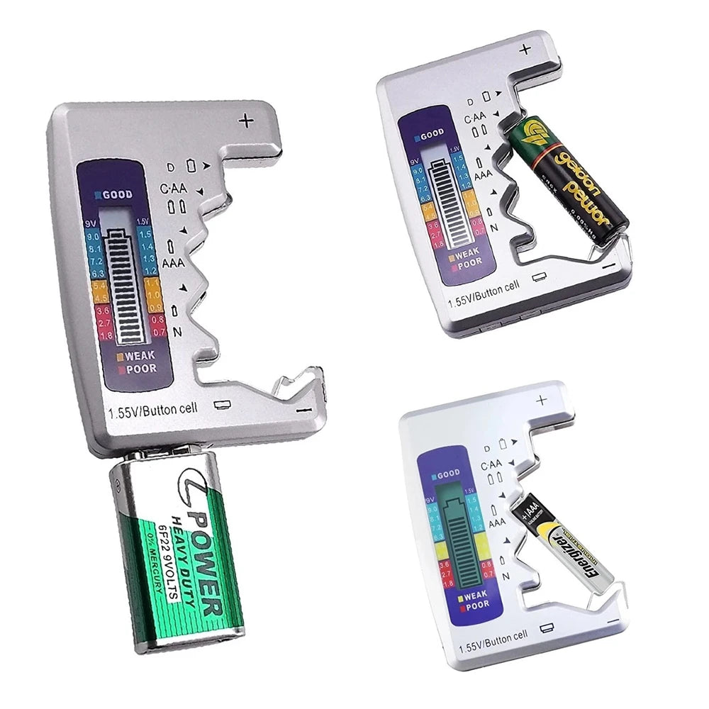 Digital Battery Capacity Tester with LCD Display for AA, AAA, 9V, and 1.5V Coin Cell Batteries - Load Analyzer and Diagnostic Tool