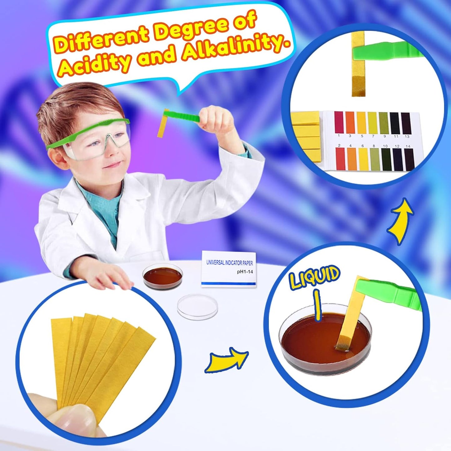 Kids Science Kit Lab Coat Chemistry Experiments Set for 3 4 5 6 7 8 9 10 11 Years Old Boys Girls Toys Gift Scientist Costume Pretend Role Play STEM DIY Educational Learning Scientific Tools