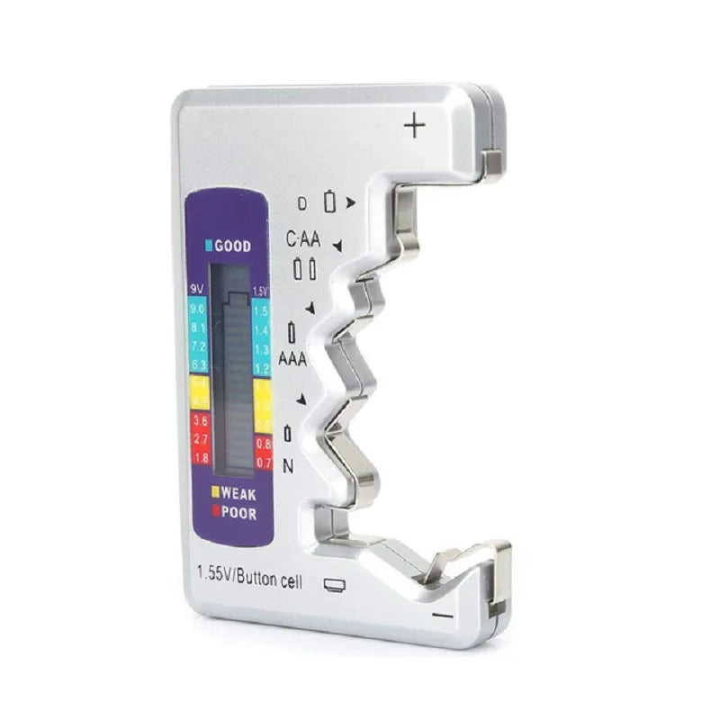 Digital Battery Capacity Tester with LCD Display for AA, AAA, 9V, and 1.5V Coin Cell Batteries - Load Analyzer and Diagnostic Tool